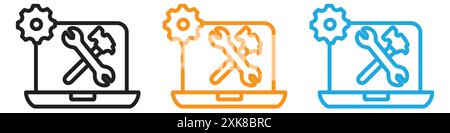 Riparazione della collezione di logo vettoriali o del gruppo di pacchetti di icone del laptop Illustrazione Vettoriale