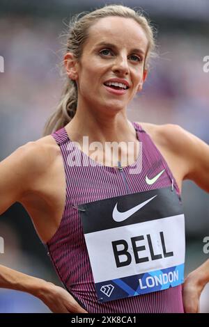 Georgia BELL (Gran Bretagna) dopo aver gareggiato nella finale femminile dei 800 m al 2024, IAAF Diamond League, London Stadium, Queen Elizabeth Olympic Park, Stratford, Londra, Regno Unito. Foto Stock