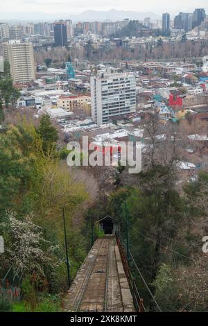 La storica funicolare cerro de san cristobal che sale in salita, Santiago del cile. Foto Stock