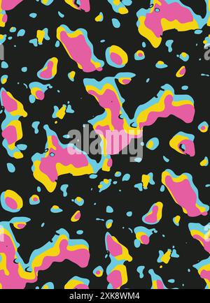 Motivo senza cuciture con stampa mimetica grunge macchiata. Stampa astratta moderna e alla moda. Motivo senza cuciture con motivo macchiato al neon. Illustrazione Vettoriale