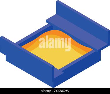 Sandbox blu pieno di sabbia per bambini che giocano in vista isometrica Illustrazione Vettoriale