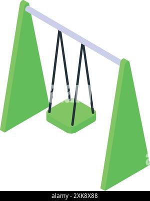 Il set di altalene verde vuoto aspetta i bambini in una giornata di sole Illustrazione Vettoriale