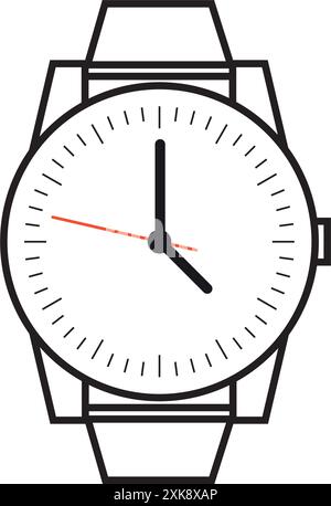 Icona dell'orologio da polso vettoriale. Orologio da polso orologio a mano illustrazione per gli uomini. Orologio svizzero piatto Illustrazione Vettoriale