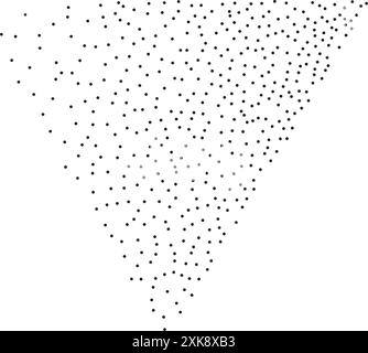 Triangolo spray nero astratto, texture monocromatica tratteggiata. Dissoluzione di punti, rumore, sfumatura di grani come trama astratta o elemento per Illustrazione Vettoriale