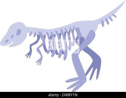 Lo scheletro viola del tyrannosaurus rex cammina su sfondo bianco Illustrazione Vettoriale