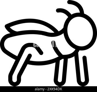 Grande cavalletta in piedi con l'icona delle ali ripiegate, stile del contorno Illustrazione Vettoriale