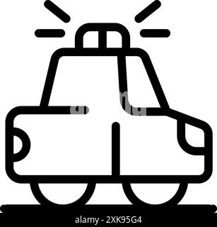 Icona line art di una vettura della polizia con sirena lampeggiante, mostrata nella vista laterale Illustrazione Vettoriale