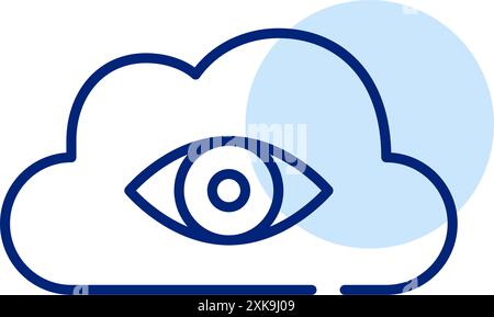 Nuvola e occhio. Monitoraggio e sorveglianza tramite cloud computing. Visibilità dell'archiviazione dati remota. Pixel Perfect, icona traccia modificabile Illustrazione Vettoriale