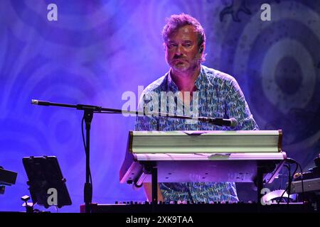 Dom Beken di Nick Mason's Saucerful of Secrets durante il Set the Control Tour all'Auditorium Parco della musica Cavea il 21 luglio 2024 a Roma. Foto Stock