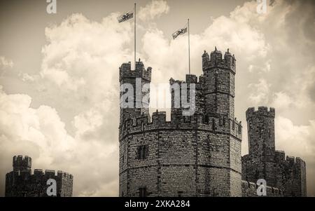 Caernarfon Castle, Caernarfon, Galles del Nord, Regno Unito Foto Stock