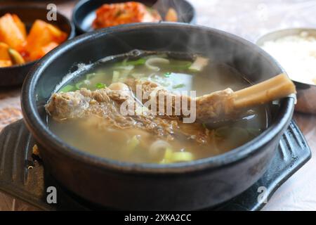 Un piatto tradizionale coreano a base di zuppa, fatto bollendo e condendo grandi costolette di manzo. Foto Stock