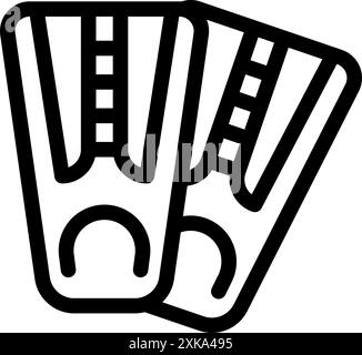 Icona in bianco e nero di un paio di pinne di gomma per immersioni in mare o in piscina Illustrazione Vettoriale