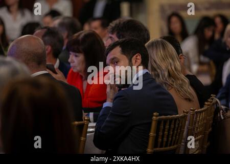 Madrid, Spagna. 22 luglio 2024. Pablo Bustinduy, Ministro dei diritti sociali, dei consumi e dell'Agenda 2030 durante una colazione informativa a Madrid. Credito: SOPA Images Limited/Alamy Live News Foto Stock