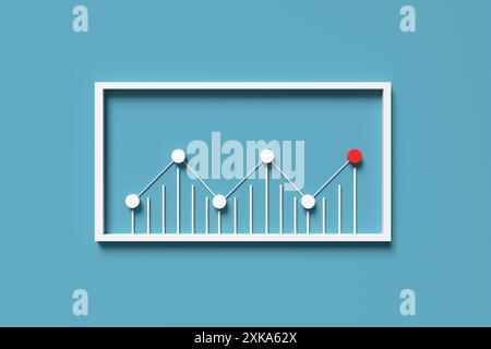 Concetto di crescita economica finanziaria, fluttuazioni e redditività aziendale. Il grafico delle linee di business sta salendo mostrando una crescita positiva con un punto rosso rea Foto Stock