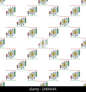 Bitcoin Trading Vector Candlestick Charts Concept colorato pattern senza cuciture Illustrazione Vettoriale