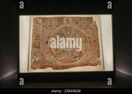 Girona, Spagna - 18 luglio 2024: Dettaglio dell'Arazzo della creazione, Museo della Cattedrale di Girona Foto Stock