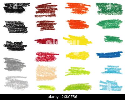 Il set vettoriale presenta vari campioni di matite colorate Illustrazione Vettoriale