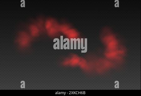 Fumo rosso, nebbia colorata, smog realistico, foschia, nebbia o effetto nuvoloso. Illustrazione Vettoriale