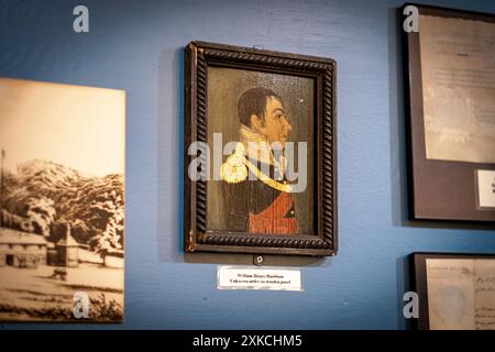 All'interno di Grouseland, sede del presidente William Henry Harrison a Vincennes, Indiana, Stati Uniti. Fu costruito tra il 1802 e il 2004. Foto Stock