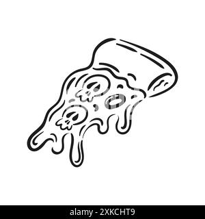 Pizza carina con spaventose decorazioni di Halloween. Teschi di mozzarella o funghi. Illustrazione colorata di cibi fantasiosi in stile doodle. Per poster, cartoline Illustrazione Vettoriale