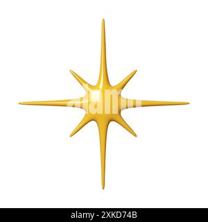 Stella di forma gialla lucida 3D isolata su sfondo bianco. Design 3d realistico in stile cartoon. Illustrazione vettoriale Illustrazione Vettoriale
