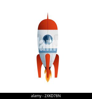 Illustrazione piatta di un razzo su sfondo bianco. Adatto per libri per bambini, progetti educativi e materiali pubblicitari correlati a. Illustrazione Vettoriale