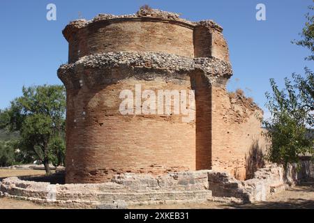 Il "Tempio" alle rovine della città romana di Milreu vicino a Faro, sull'Algarve in Portogallo Foto Stock