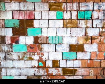 Blocchi piastrellati di terracotta primo piano sfondo texture, elemento di design della superficie testurizzata e verniciata Foto Stock