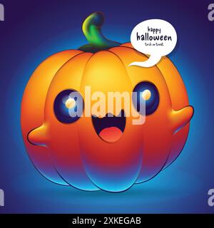 Carino Cartoon Pumpkin Monster Happy Halloween Vector Clipart Illustrazione Vettoriale