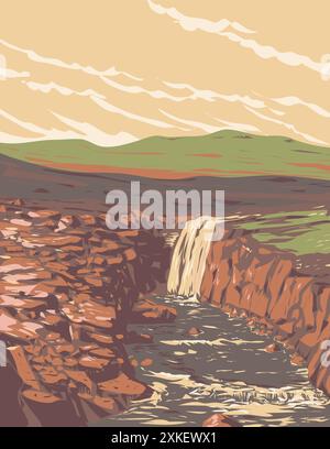 WPA poster art of Upper Sill River Falls in Ukkusiksalik National Park situato a Nunavut, Canada a sud del Circolo polare Artico fatto in lavori progetto adm Illustrazione Vettoriale