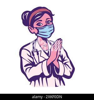 Il personaggio femminile del Dottore sta indossando la maschera e Being Thankful Vector Illustration Illustrazione Vettoriale