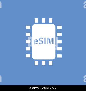 Icona di concetto della scheda chip eSIM. Concetto intelligente della tecnologia mobile cellulare della scheda sim integrata Illustrazione Vettoriale