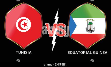 Tunisia vs Guinea Equatoriale partita di calcio con sfondo nero e contro bandiere Illustrazione Vettoriale