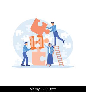 Un gruppo di dipendenti si è riunito per discutere e creare un nuovo progetto aziendale. Lavorare insieme per risolvere i problemi. Concetto di creazione dei dipendenti. Tendenza vettoriale moderna f Illustrazione Vettoriale