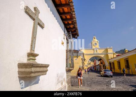 Arco di Santa Catalina, arco del vecchio coinvento, Antigua Guatemala, dipartimento di Sacatepéquez, Guatemala, America centrale. Foto Stock