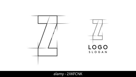 Matita a forma di lettera Z, disegno del logo del progetto architettonico, piano di costruzione, disegno tecnico. Ideale per il branding aziendale e i progetti industriali Illustrazione Vettoriale