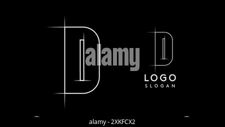 Disegno a matita con lettera D, disegno del logo del progetto architettonico, piano di costruzione, disegno tecnico. Ideale per il branding aziendale e i progetti industriali Illustrazione Vettoriale