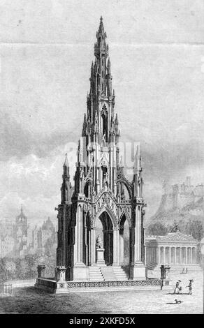 Sir Walter Scott Monument, Princes Street, Edimburgo - W. Banks dopo William Home Lizars (1788-1859) Foto Stock