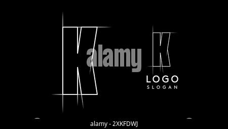 Disegno a matita con lettera K, disegno del logo del progetto architettonico, piano di costruzione, disegno tecnico. Ideale per il branding aziendale e i progetti industriali Illustrazione Vettoriale