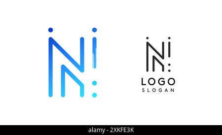 Lettera N stilizzata, logo tipografico ispirato alla tecnologia, simbolo esclusivo della civiltà extraterrestre antiche iscrizioni per il branding creativo, logo tech Illustrazione Vettoriale