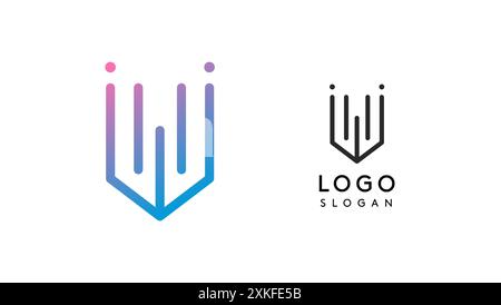 Lettera V stilizzata, logo tipografico ispirato alla tecnologia, simbolo esclusivo della civiltà extraterrestre antiche iscrizioni per il branding creativo, logo tech Illustrazione Vettoriale