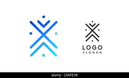Lettera X stilizzata, logo tipografico ispirato alla tecnologia, simbolo esclusivo della civiltà extraterrestre antiche iscrizioni per il branding creativo, logo tech Illustrazione Vettoriale