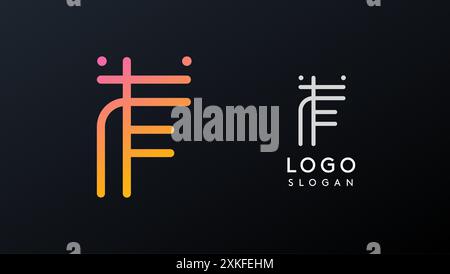 Lettera F stilizzata, logo tipografico ispirato alla tecnologia, simbolo esclusivo della civiltà extraterrestre antiche iscrizioni per il branding creativo, logo tech Illustrazione Vettoriale