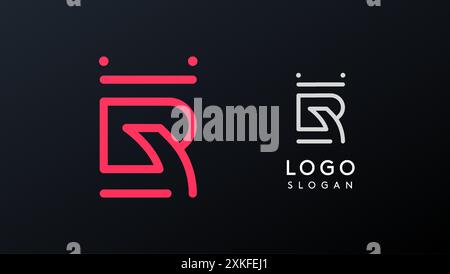 Lettera R stilizzata, logo tipografico ispirato alla tecnologia, simbolo esclusivo della civiltà extraterrestre antiche iscrizioni per il branding creativo, logo tech Illustrazione Vettoriale