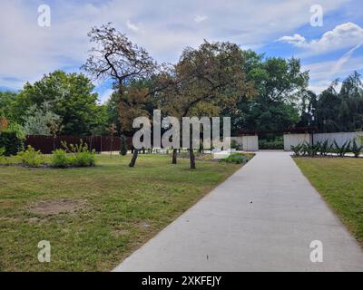 Incarnazione moderna del giardino giapponese a Park Slaski, Chorzów, Polonia, in una giornata di sole dell'estate 2024. Foto Stock