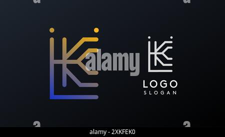 Lettera K stilizzata, logo tipografico ispirato alla tecnologia, simbolo esclusivo della civiltà extraterrestre antiche iscrizioni per il branding creativo, logo tech Illustrazione Vettoriale