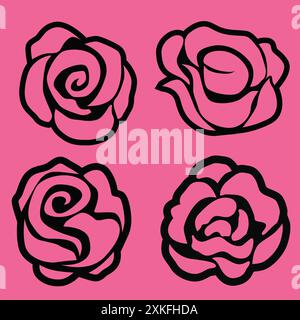 Set vettoriale di icona rosa decorativa Illustrazione Vettoriale