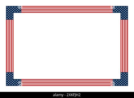American flag motif, horizontal rectangle frame. Decorative rectangular border made of made with stars and stripes pattern. Foto Stock