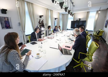 Jambes, Belgio. 23 luglio 2024. Il Ministro vallone Presidente Adrien Dolimont nella foto all'inizio della prima riunione del governo vallone, a Jambes, martedì 23 luglio 2024. BELGA PHOTO BRUNO FAHY credito: Belga News Agency/Alamy Live News Foto Stock