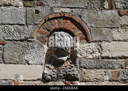 Dettaglio del muro all'ingresso del Museo Archeologico di Apolonia - Albania Foto Stock